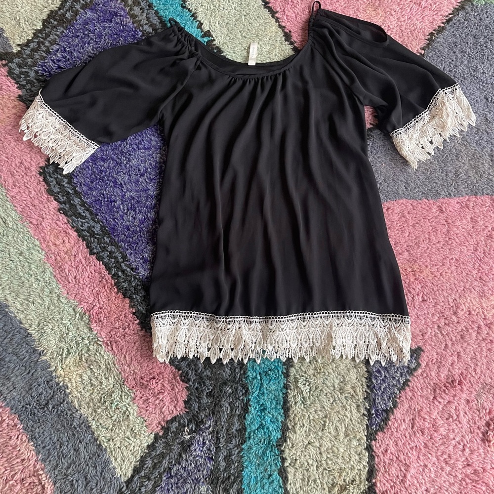 Yahada Black Lace Trim Women's Boho Dress